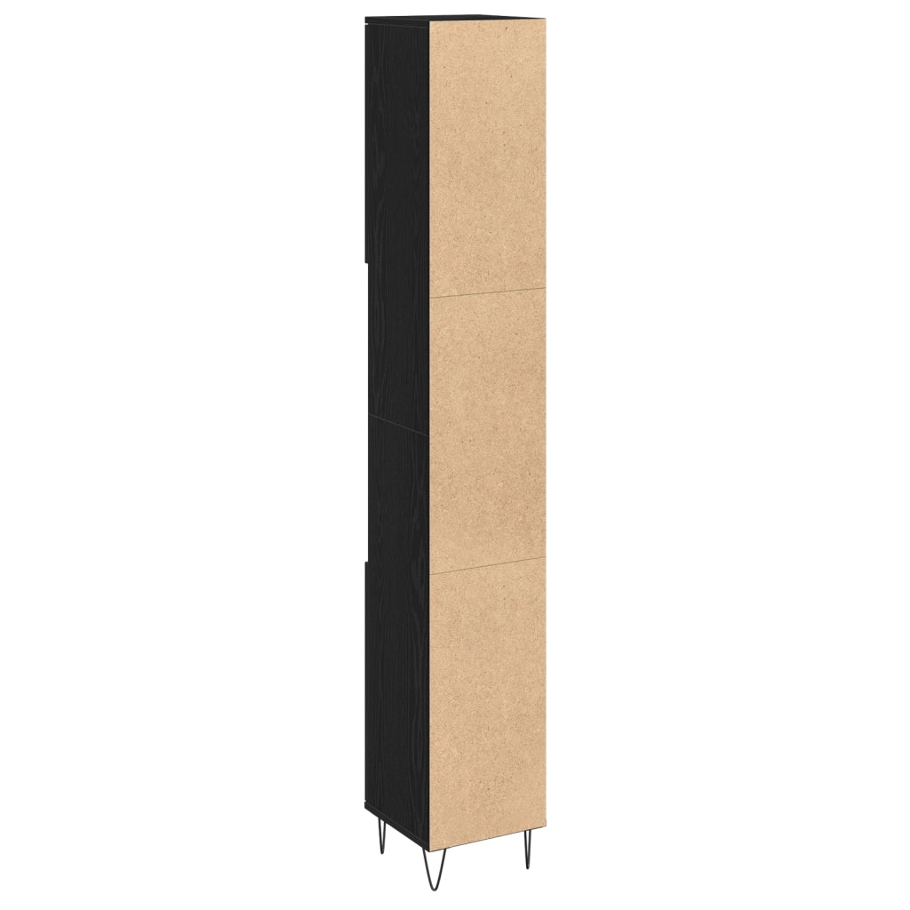 Mobile da Bagno  Nero Rovere 30x30x190 cm Legno ingegnerizzato