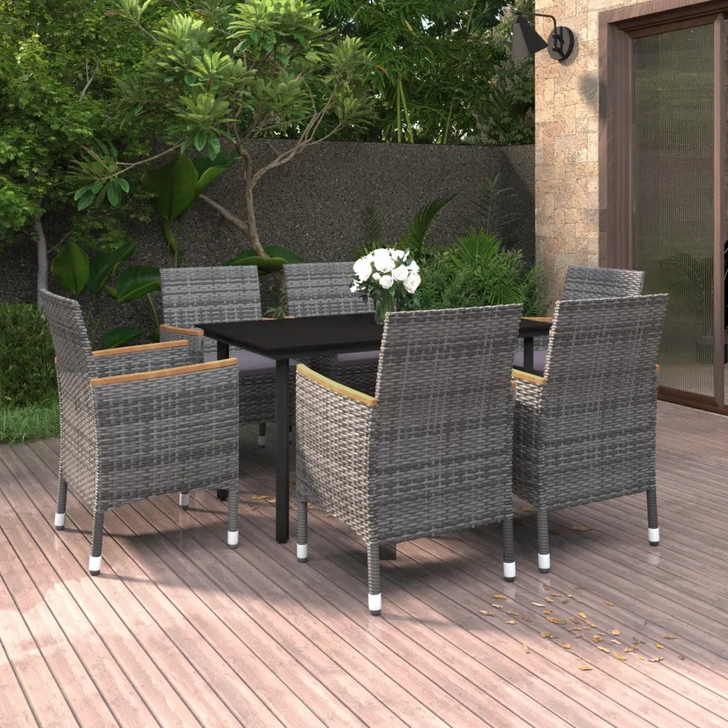 Set da Pranzo per Giardino 7 pz con Cuscini Polyrattan e Vetro 3099778