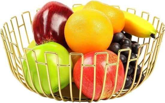 Scatola frutta, robusta conchiglia frutta - Scatola frutta ecologica in filo metallico, creativa scatola frutta per tavolo, punto di riferimento per soggiorno, cucina, ufficio - dorato/27×11cm