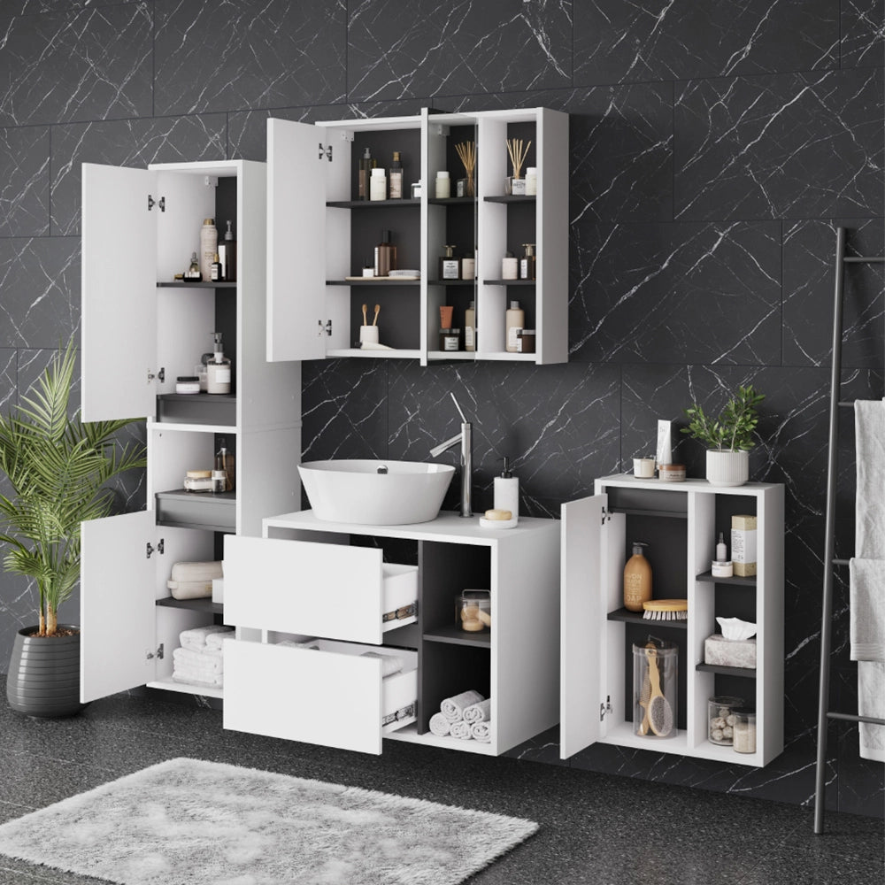 Vicco Set di mobili da bagno Bianco/Grigio 4 parti