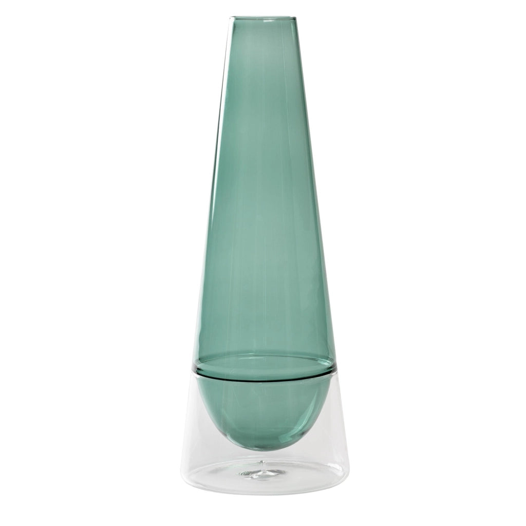 Vaso Conosfera 163 in vetro borosilicato soffiato a mano, design slanciato ed elegante, tecnica incalmo, colore Verde lago, altezza 163 centimetri