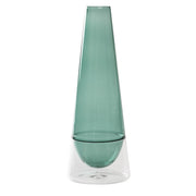 Vaso Conosfera 163 in vetro borosilicato soffiato a mano, design slanciato ed elegante, tecnica incalmo, colore Verde lago, altezza 163 centimetri