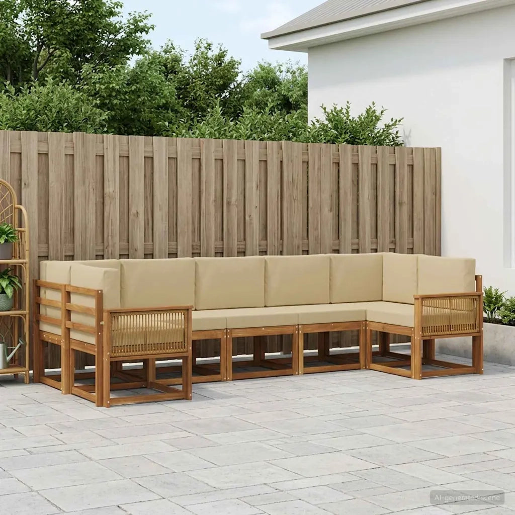 Set di divani da esterno con cuscino 7 pcs Naturale e Beige 3385519