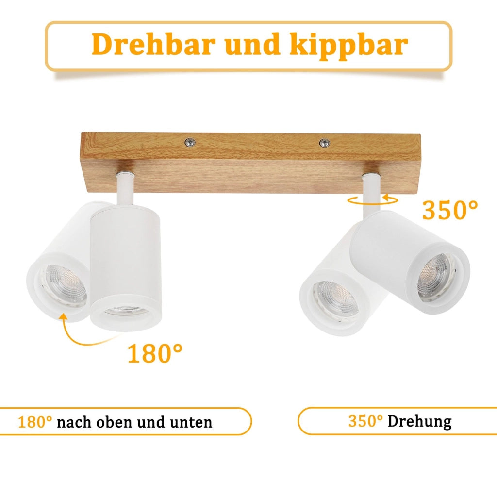 ZMH Faretto da soffitto LED 2 fiamme GU10 plafoniera in legno-acrilico orientabile a 350° per soggiorno
