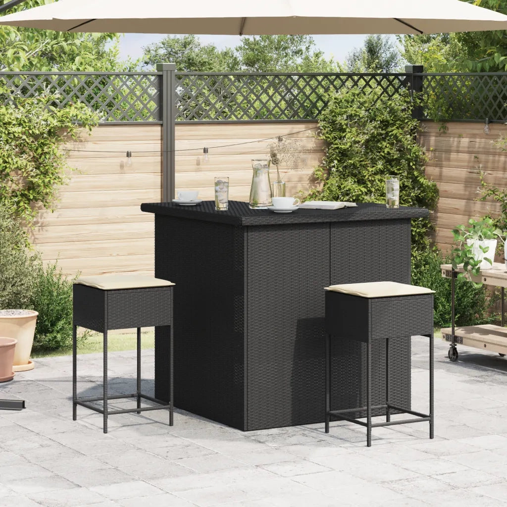 vidaXL Set Bar da Giardino 3 pz con Cuscini in Polyrattan Nero
