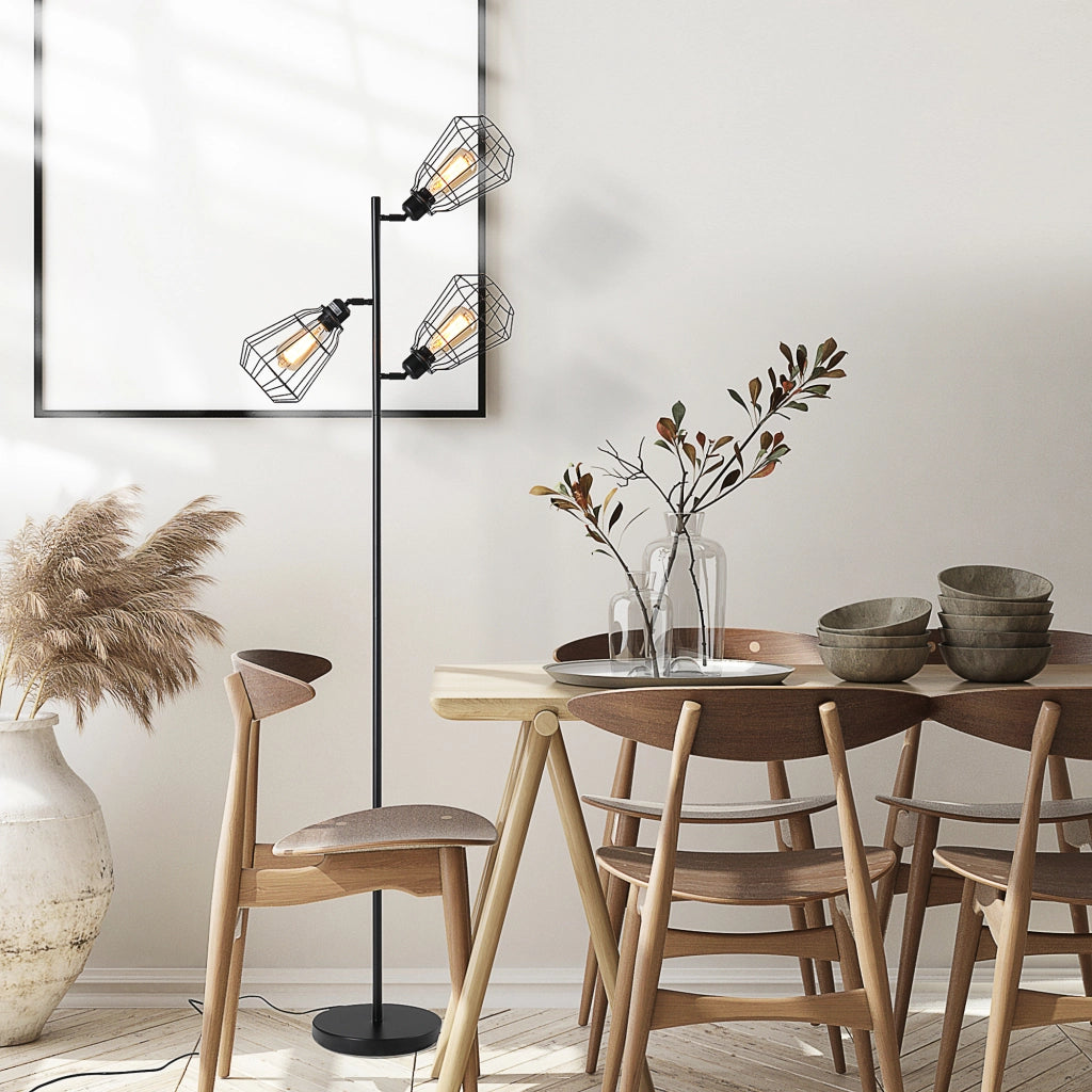 Lampada da terra a tre luci ¨C zephmum ¨C gabbia metallica nera