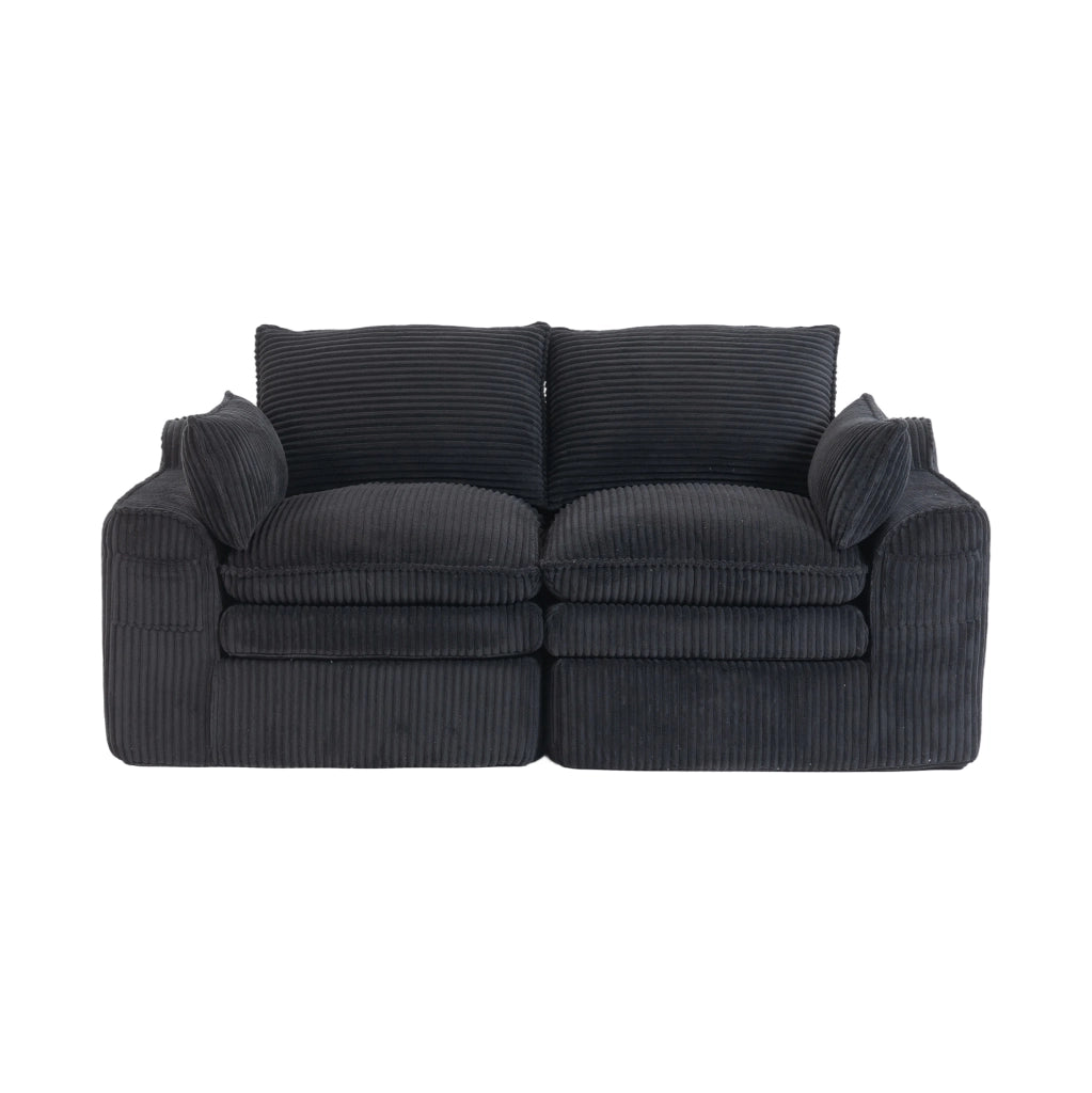 Divano 2 posti ULEVR 191x94x85 cm in velluto a coste nero con cuscini e tasche laterali