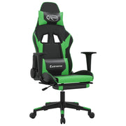 Sedia da Gaming | Sedia da e-sports Massaggio Poggiapiedi Nero e Verde Similpelle