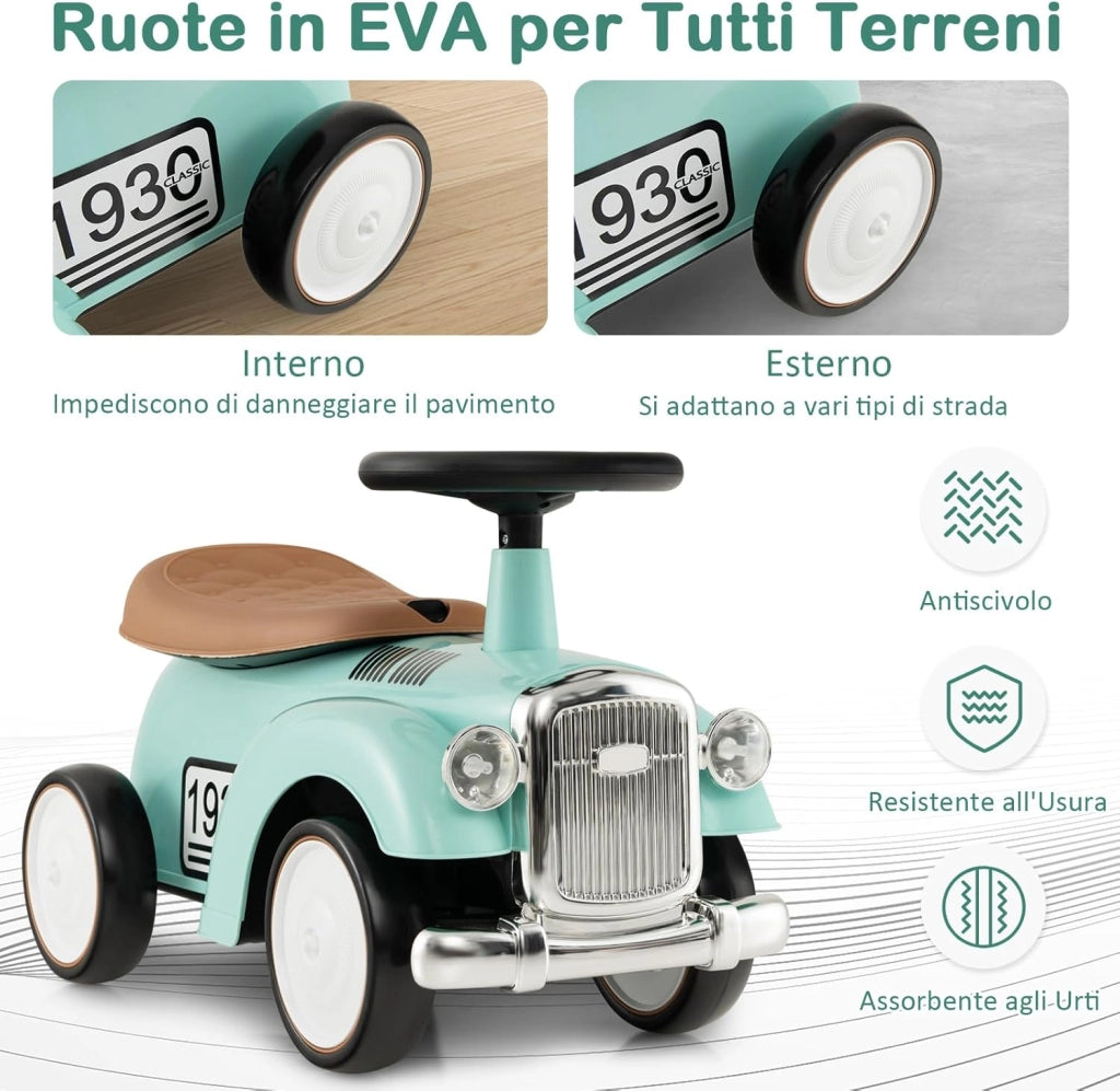 Macchinina Cavalcabile a Spinta per Bambini, Macchinina Giocattolo con Spazio di Archiviazione Ruote e Adesivi, Regalo per Bambini 18-36 Mesi (Verde)