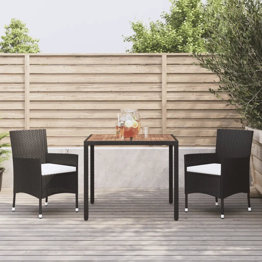 Set da Pranzo da Giardino 3 pz | Set Salotto da Giardino con Cuscini Nero in Polyrattan