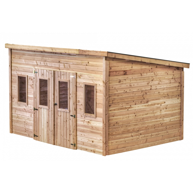 Casetta da giardino in legno Douglas 380x280 cm – Spessore pareti 28 mm – Tetto acciaio con lucernari – DAN4030.02 Foresta