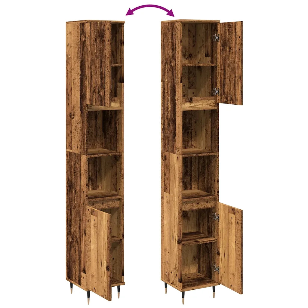 Mobiletto da bagno dal design industriale 30 x 30 x 190 cm spazio contenitivo ottimale legno di recupero 02_0051076