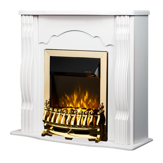 Camino Elettrico da Pavimento 88,3x95x30 cm Effetto Fiamma 2000W Classic & Galileo Gold Bianco