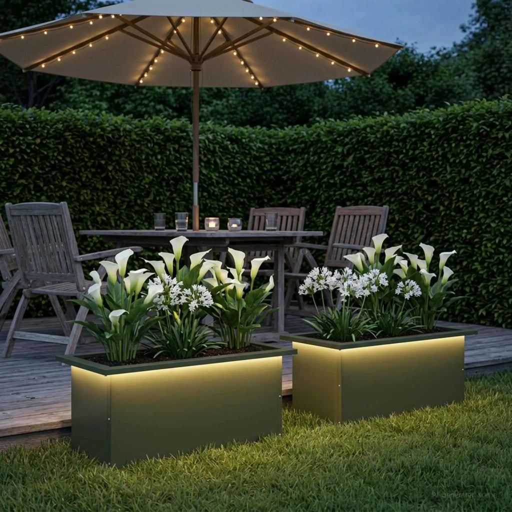 Fioriera da giardino con LED 2 pz Verde Oliva 30 x 60 x 30 cm 8008091