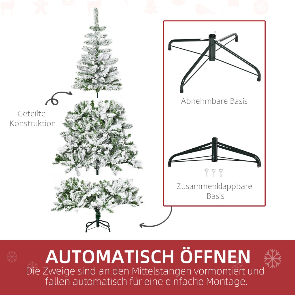 Albero di Natale artificiale, effetto neve, ignifugo, struttura a cerniera, verde/bianco