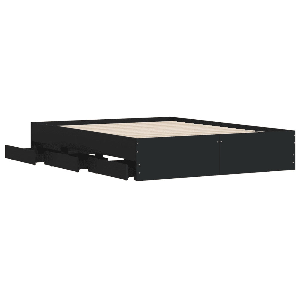 Letto matrimoniale | Letto per adulti | Giroletto con Cassetti Nero 140x190 cm in Legno Multistrato