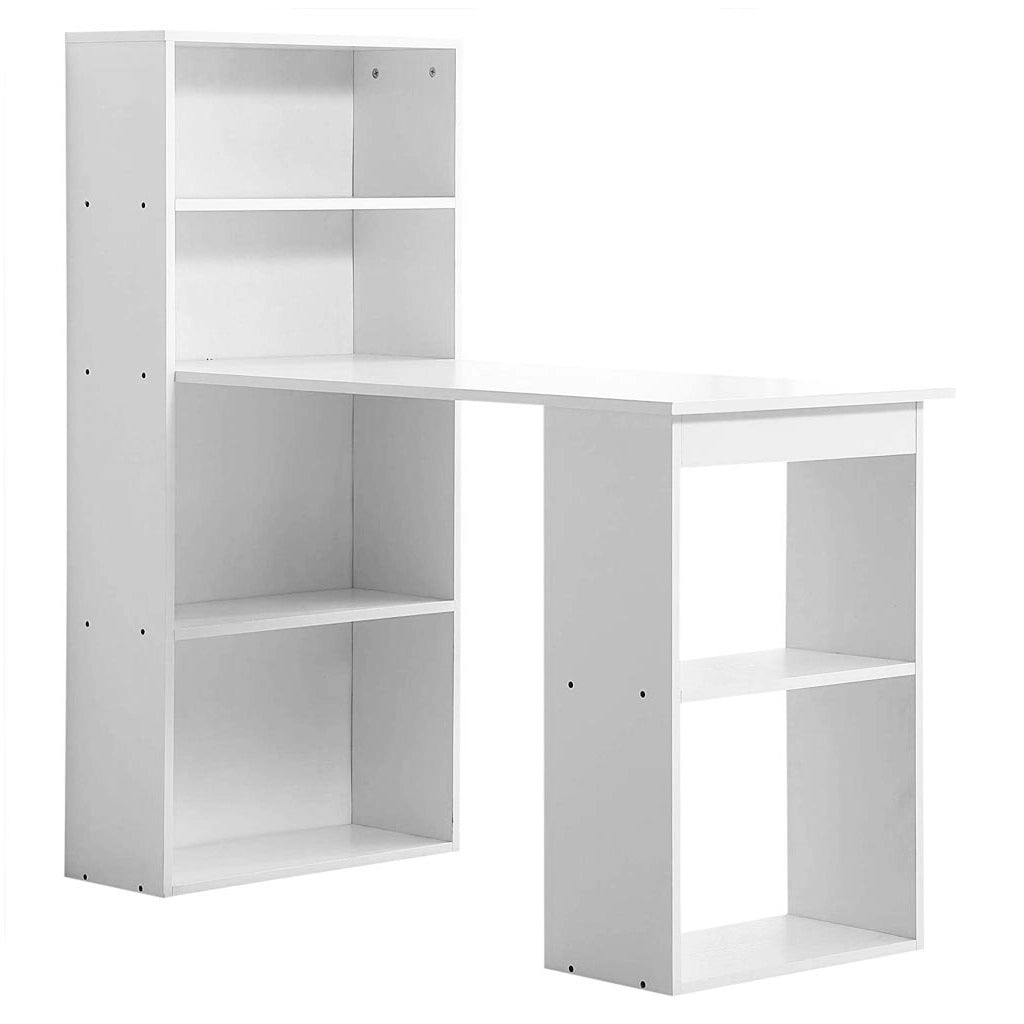 Scrivania con Doppia Libreria Laterale Porta PC in Legno Nobilitato Casa Ufficio Bianco