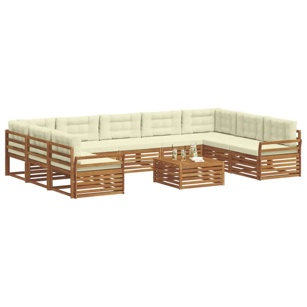 Set di divani da esterno con cuscino 10 pcs Naturale e Crema 3374170