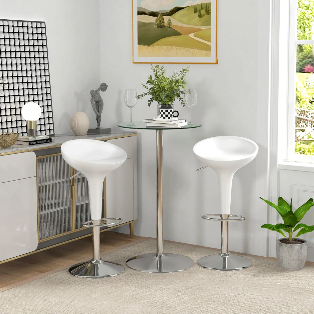 High Top Bar Table, Round Kitchen Table with Tempered Glass Top and Steel Base, Bistro Table for 2 People, Clear