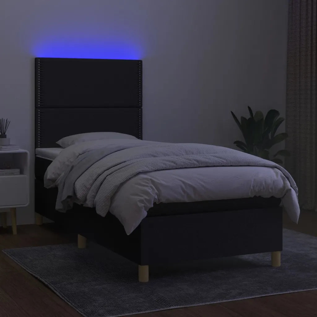 Letto a Molle con Materasso e LED Nero 90x200 cm in Tessuto 3135327