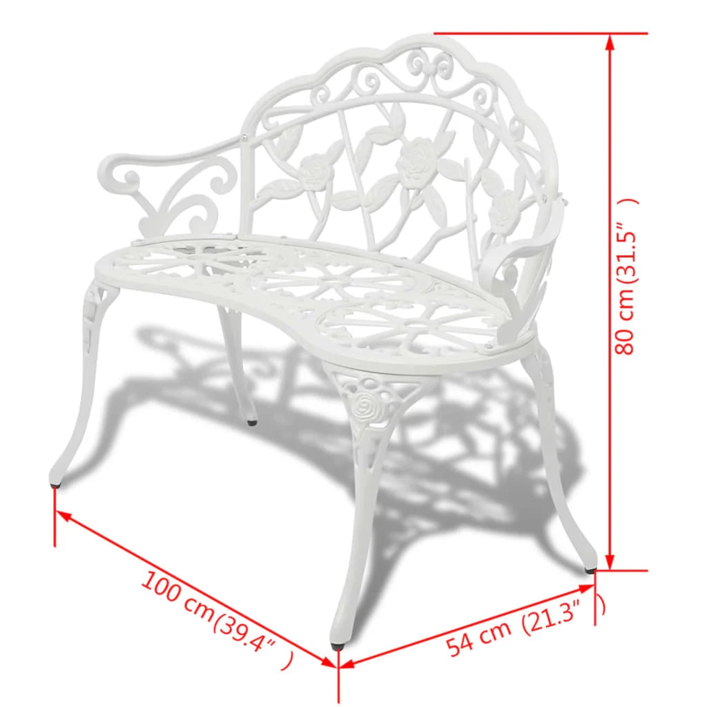 Panca da giardino mobili da esterno per patio terrazza 100 x 54 x 80 cm alluminio pressofuso bianco 02_0011141