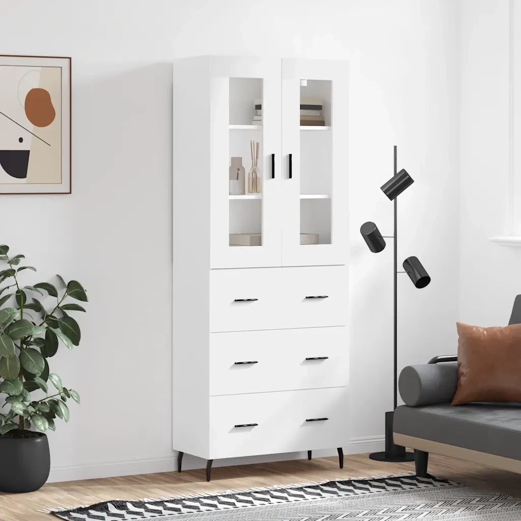 Credenza-Buffet-Armadio da cucina Bianca 69,5x34x180 cm in Legno Multistrato 141500