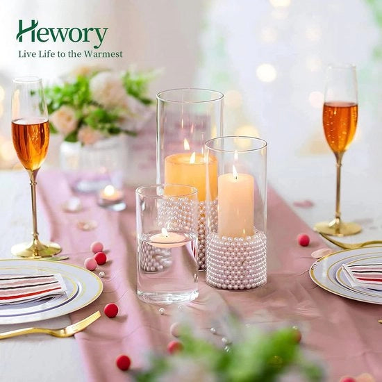 Set di vaschette cilindriche in vetro per candele 6 pezzi, luce da tavolo per stompkaarsen, candelabro a candela fluttuante, vaschetta cilindrica in vetro con base per decorazione di tavola, decorazione di soggiorno, altezze 15/20/25cm