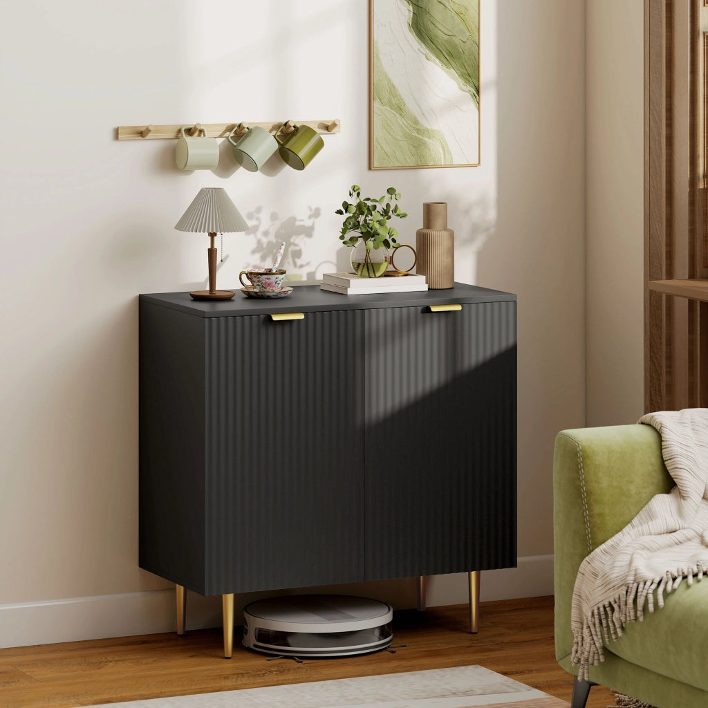 Credenza con 2 Ante e Ripiano ¨C Xylo ¨C Nero Metallo 80x40x80 cm