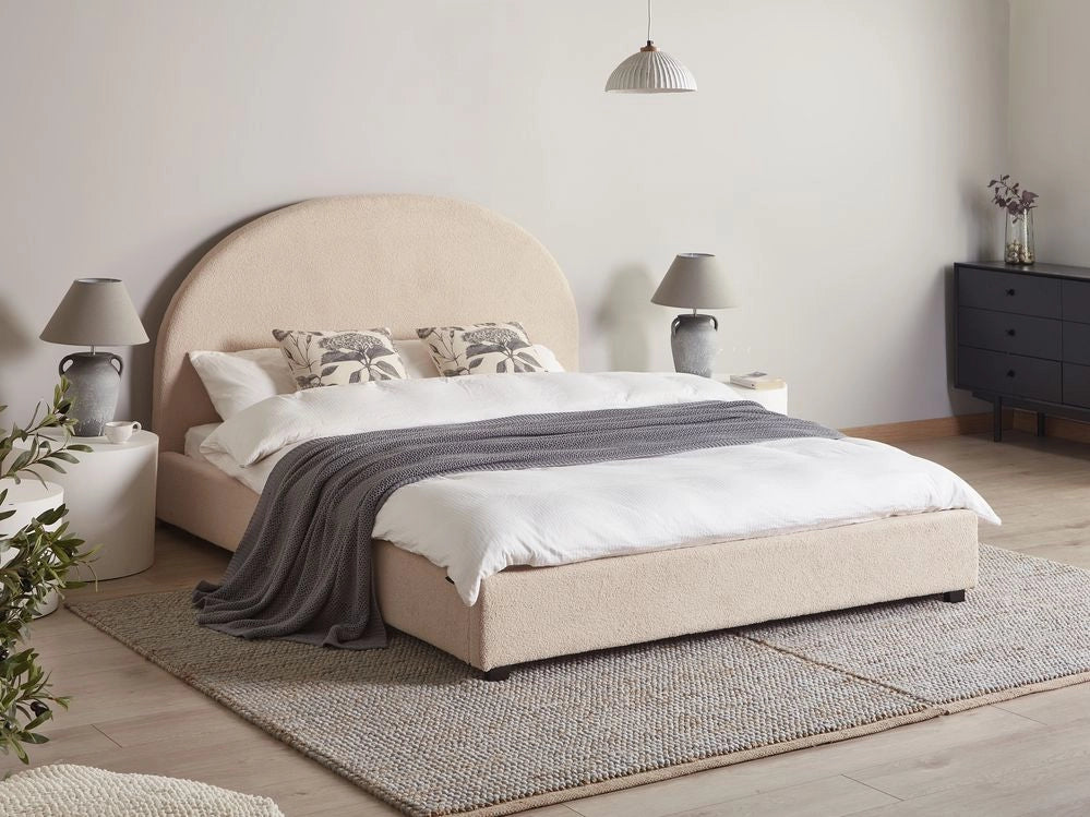 Letto matrimoniale in tessuto beige 160 x 200 stile retrò minimalista