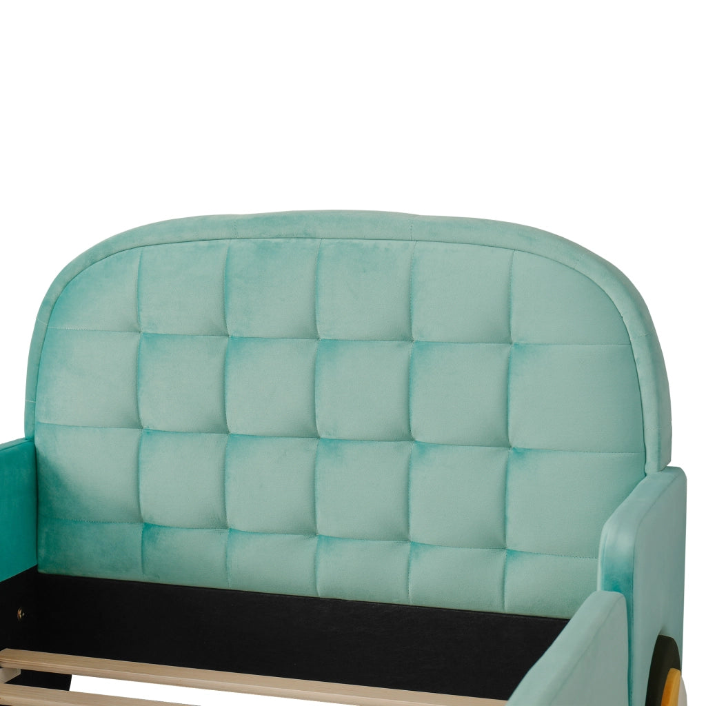 DESMIU Letto Bambino 90 × 200 cm con scivolo e scala, senza materasso, in velluto blu verde