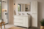 Mobile Bagno VOLUM Già Montato 3 cassetti e porta, lavabo e specchio Bianco nordico 80x45 cm con colonna