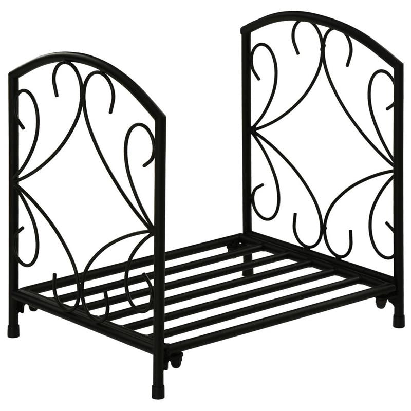 PORTALEGNA PER CAMINO DA INTERNO ED ESTERNO IN METALLO CON BASE RIALZATA PER 50KG DI LEGNA 39.5X31.5X39.5CM NERO