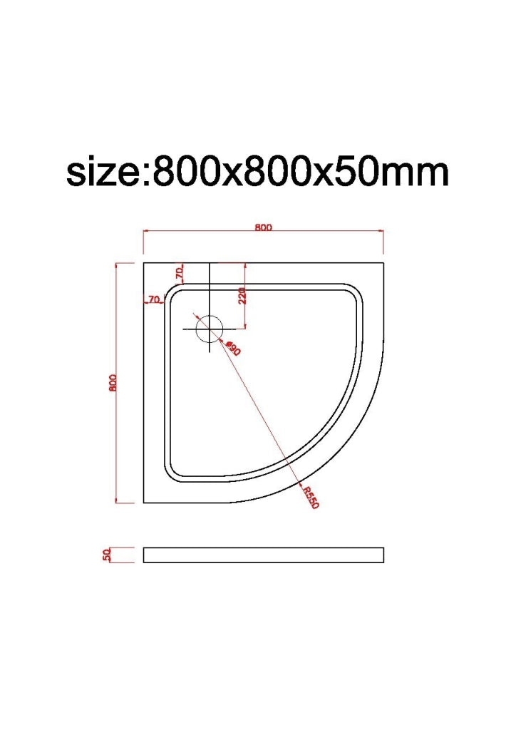 Piatto Doccia Ribassato Semicircolare In Abs H 5cm Con Piletta Inclusa 80x80