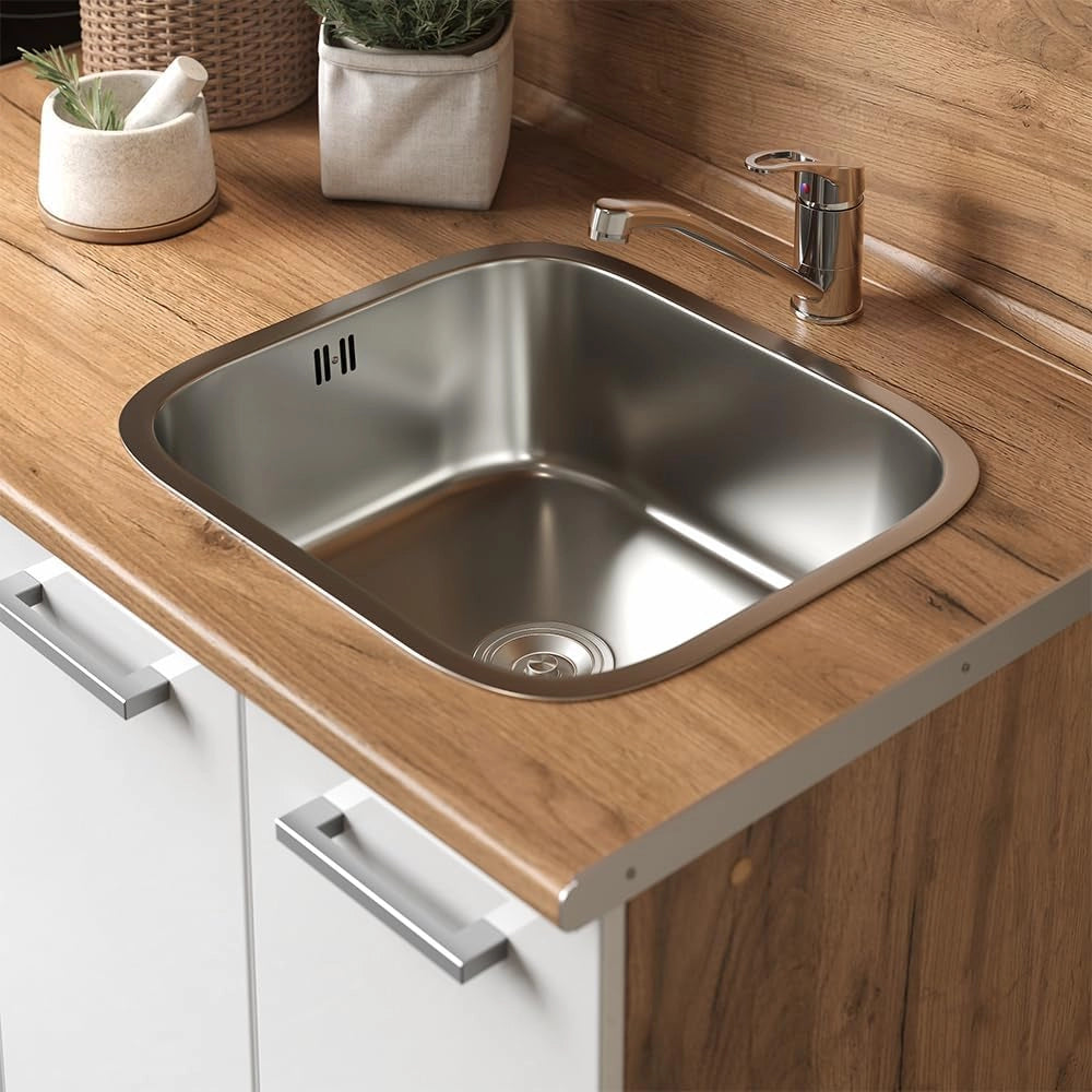Cucina completa R-Line, Bianco lucido/oro power oak, 160 cm con base forno e lavello con PT