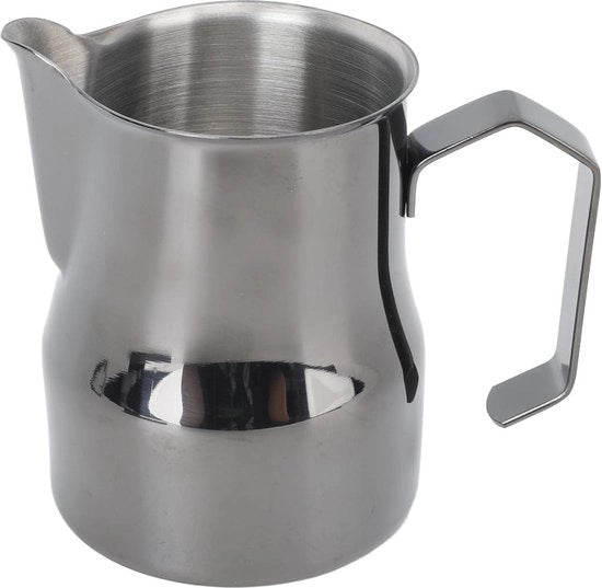 Melkkan 12 Onze Roestvrijstalen Melkopschuimkan con Disegno di Uscita in Stile Aquila - 450 Ml - Materiale Sicuro per la Cucina - Pitcher per Tazza per la Casa - Titanio Nero.