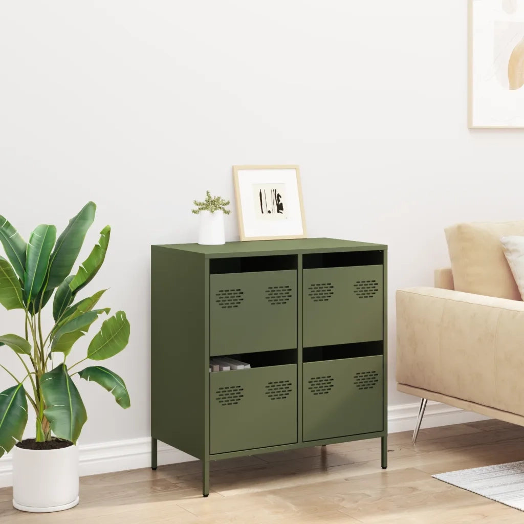 Credenza Verde Oliva 68x39x73,5 cm in Acciaio Laminato a Freddo