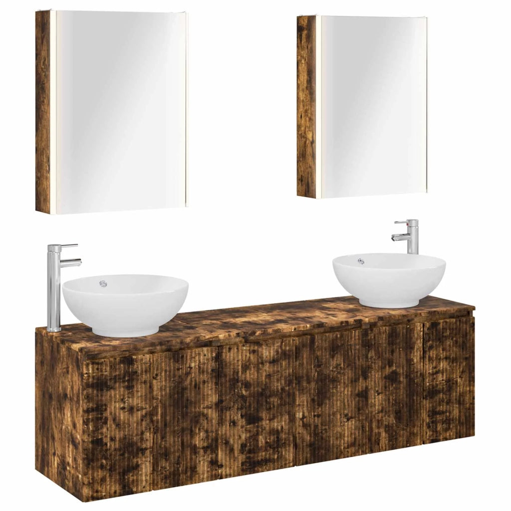 Set di Armadi da Bagno 5 pcs Rovere Fumo Legno ingegnerizzato 3406491