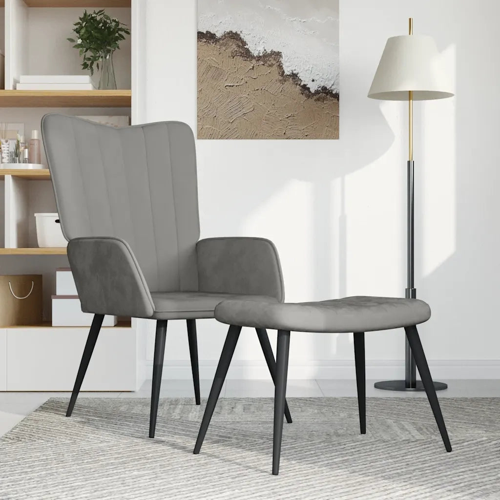Poltrona Relax con Sgabello Grigio Chiaro in Velluto 327688