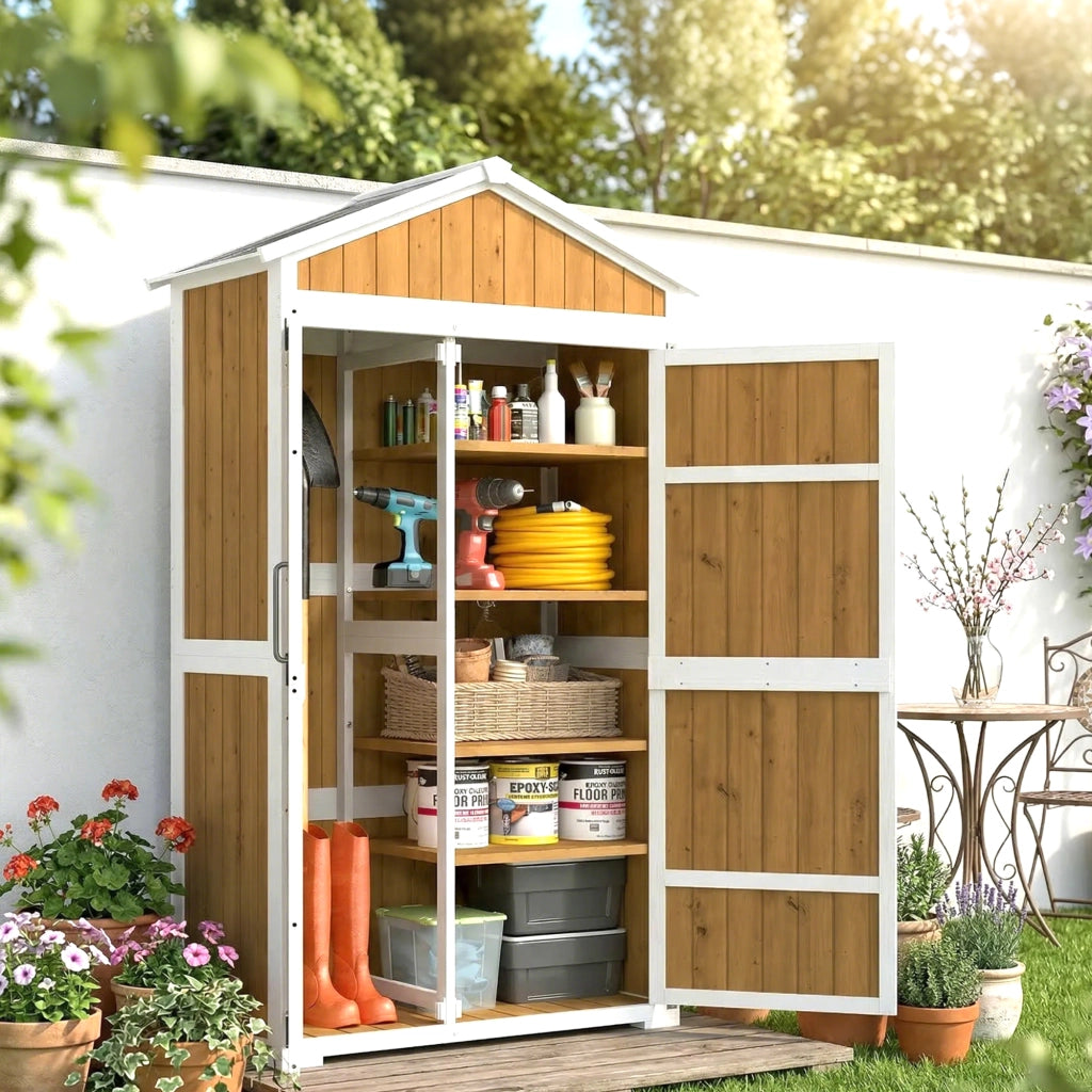Armadio da Giardino Esterno ¨C Xylo ¨C Metallo Impermeabile Doppia Porta 105x55x179cm Naturale