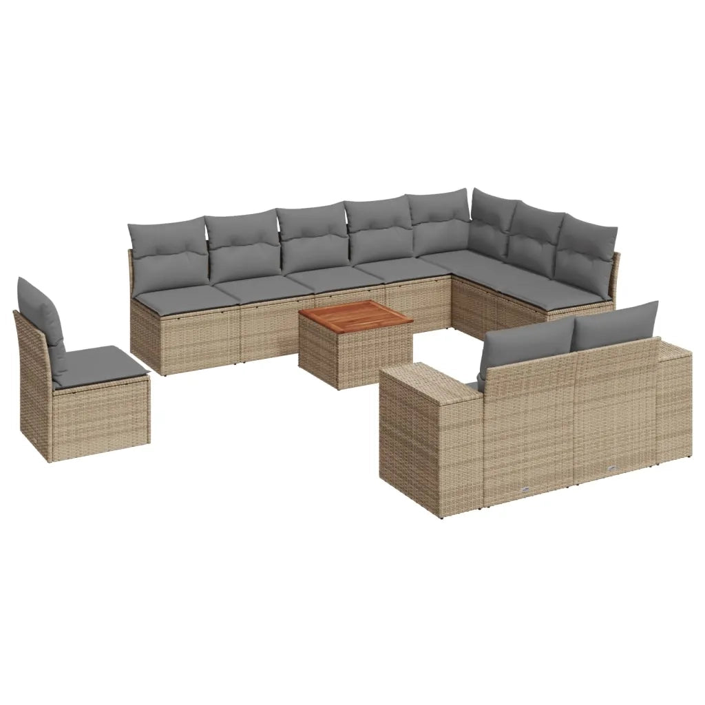 Set Divani da Giardino 11 pz con Cuscini Beige in Polyrattan 3225499