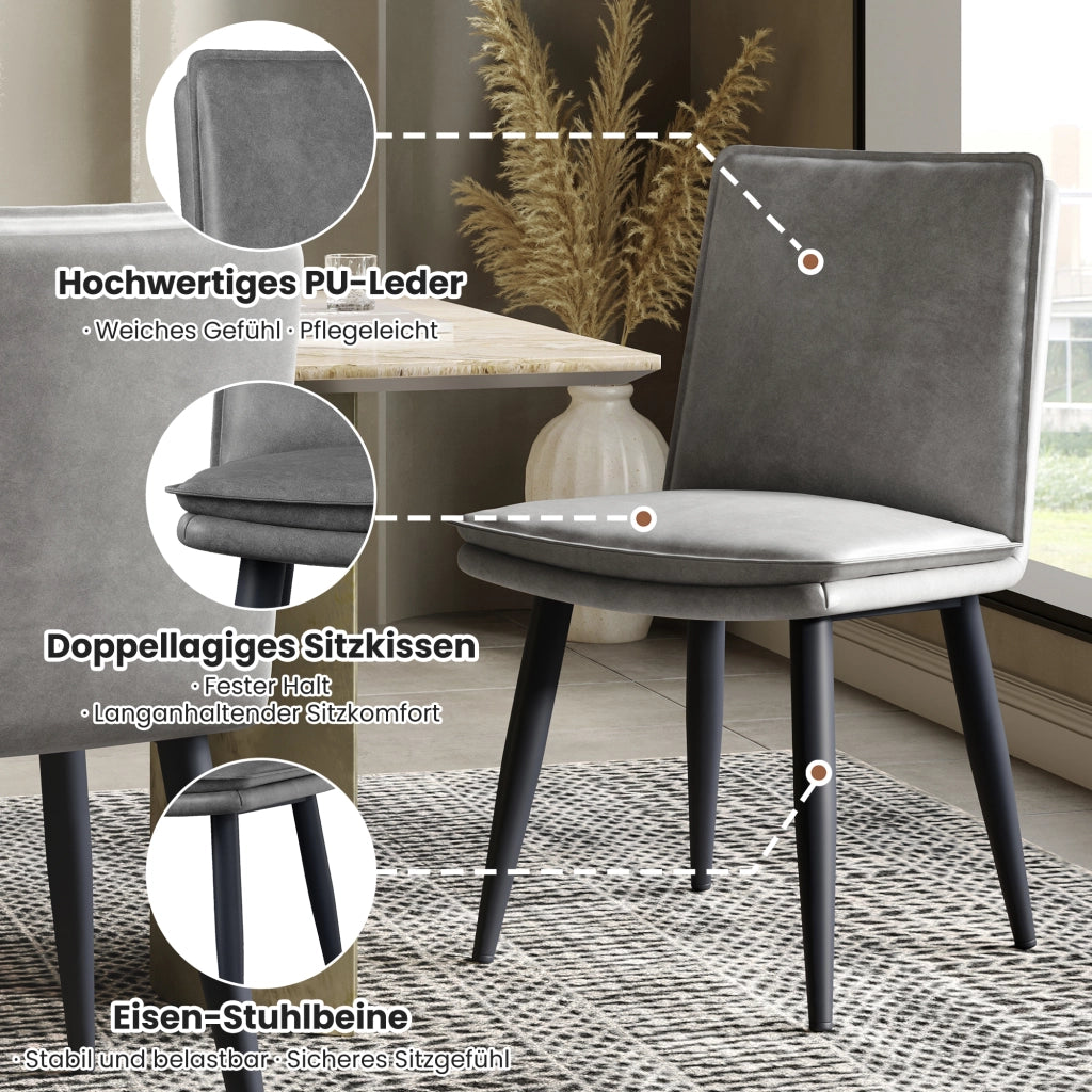 Sedie da Pranzo Imbottite ¨C MINIMAL ¨C Velluto Grigio, Set 2 Pezzi, Stile Moderno