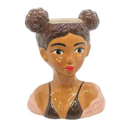 Trade Shop - Vaso Portapianta Statua Donna Con 2 Chignon In Ceramica Colorata 23x14x28hcm 9013694 -