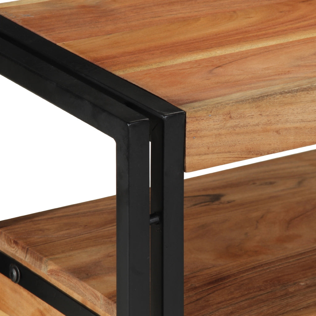 Tavolini  Neri 120x33x75 cm in Legno Massello di Acacia e Metallo