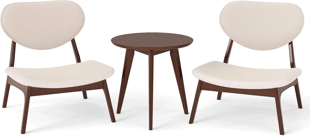 Sedie in Set di 2 con Tavolino, Sedie Relax da Salotto Imbottite in Tessuto di Velluto di Pecora con Struttura in Legno Massello, Sedia Ergonomica da Lettura per Soggiorno (Grigio)