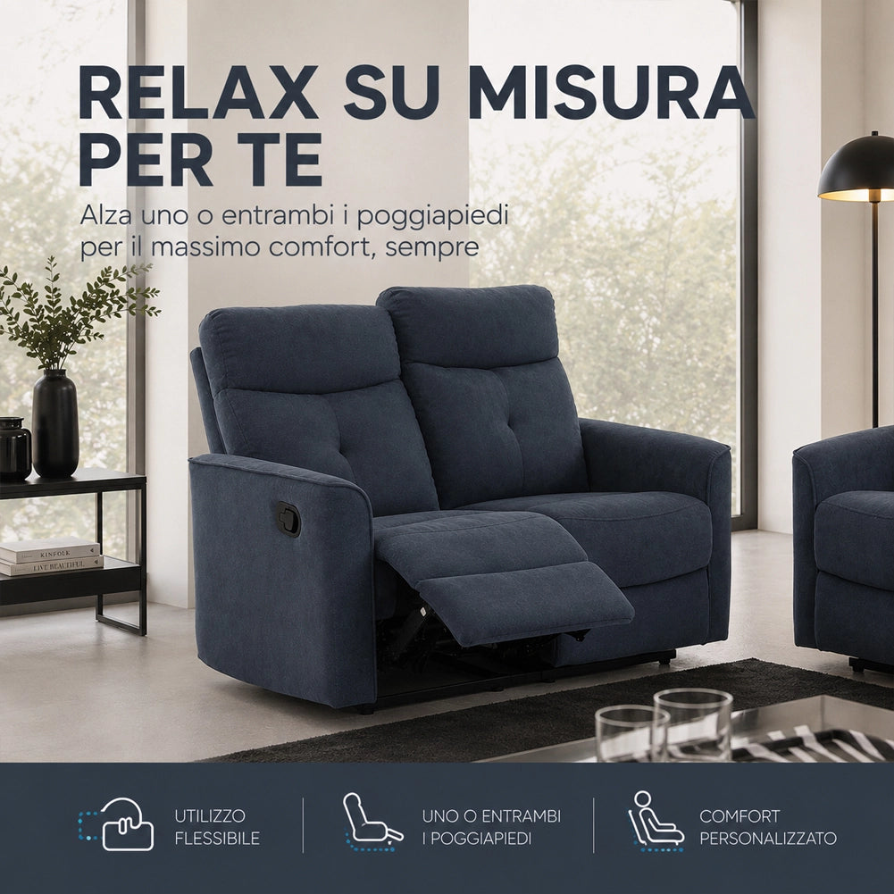Divano 2 Posti Recliner Manuale Poltrona Reclinabile 2 Posti Grigio 132x96x103cm