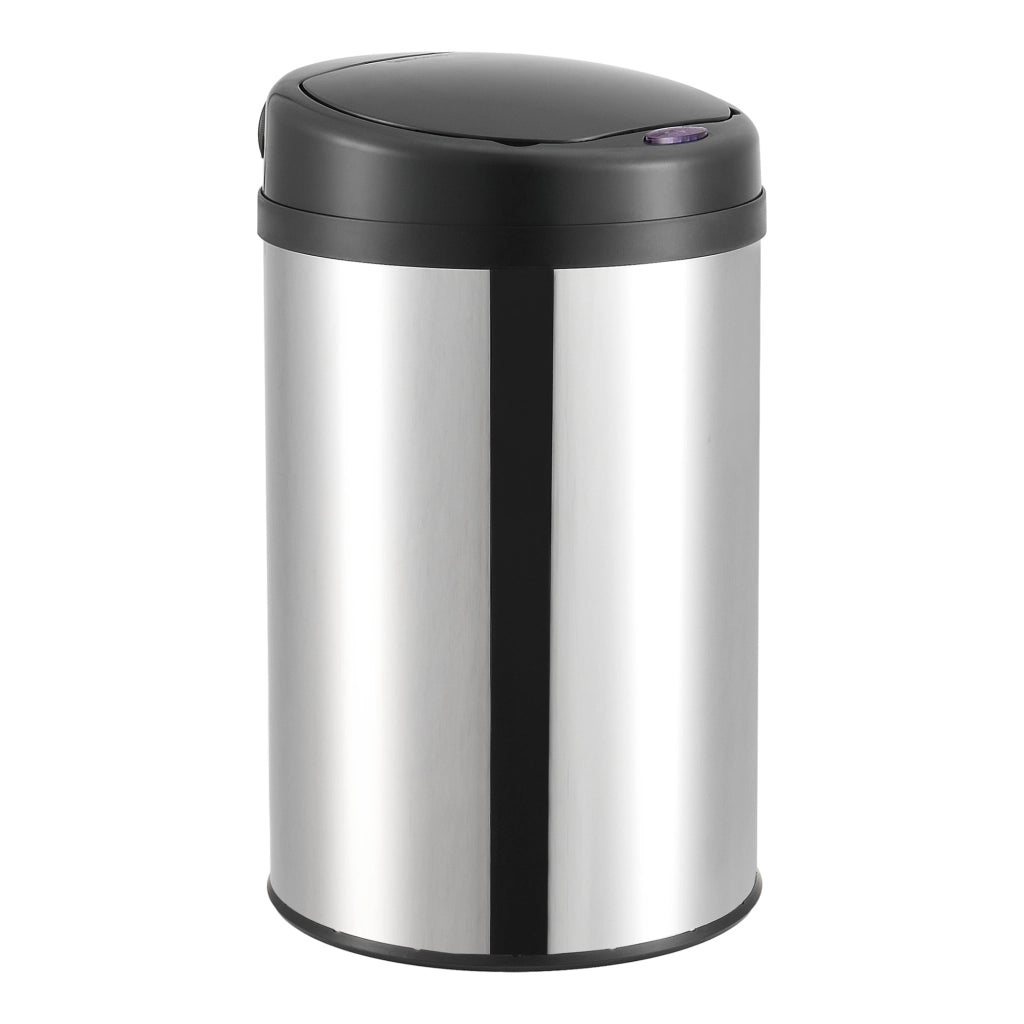 Pattumiera Automatica 30 L, Bidone Cilindrico in Acciaio Inox (AxØ) 50,5 x 30,5 cm Coperchio con Sensore di Movimento e
