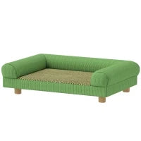 Divano per cane e gatto rialzato, seduta effetto tappeto rinfrescante, con braccioli, in velluto morbido, 63 x 41 x 17 cm, Verde