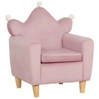Poltrona per Bambini in Tessuto Effetto Velluto Rosa con Schienale a Corona, 50.2x41.9x57.8 cm