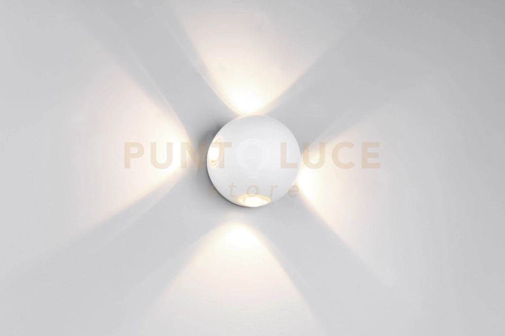 AVISIO APPLIQUE DA ESTERNO LED 8W 1000lm, 3000K SFERA QUADRI-EMISSIONE BIANCA IP54 D.10,5CM