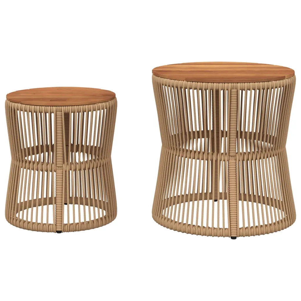 Tavolini da Giardino 2pz con Piano in Legno Beige in Polyrattan